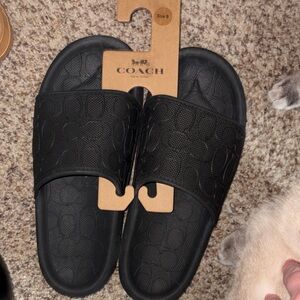 Coach Textured Black Slides